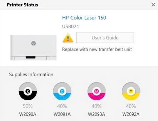 Reset Transfer Belt máy in HP Color LaserJet Pro M178nw