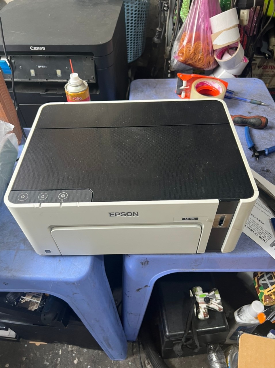 Máy in cũ Epson M100, In phun trắng đen, Có bộ tiếp mực ngoài chính hãng